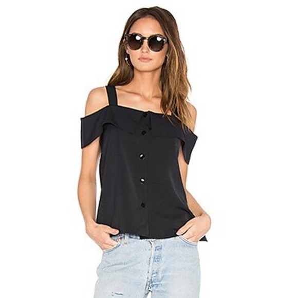 Tibi Tops - TIBI Shirt Womens 2 Black Strappy Off the Shoulder Top Button front Blouse